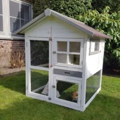 Konijnenhok Cottage White Wash / Bruin 105x105x110 Cm